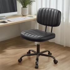 Sweetcrispy Armless PU Leather Office Chair Swivel Lumbar Support