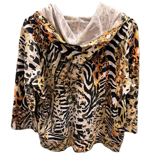 NWOT Onque Casuals Women's Sz XL 3/4 Sleeve Zipper Sweatshirt Hoodie Zebra Print - Picture 5 of 10