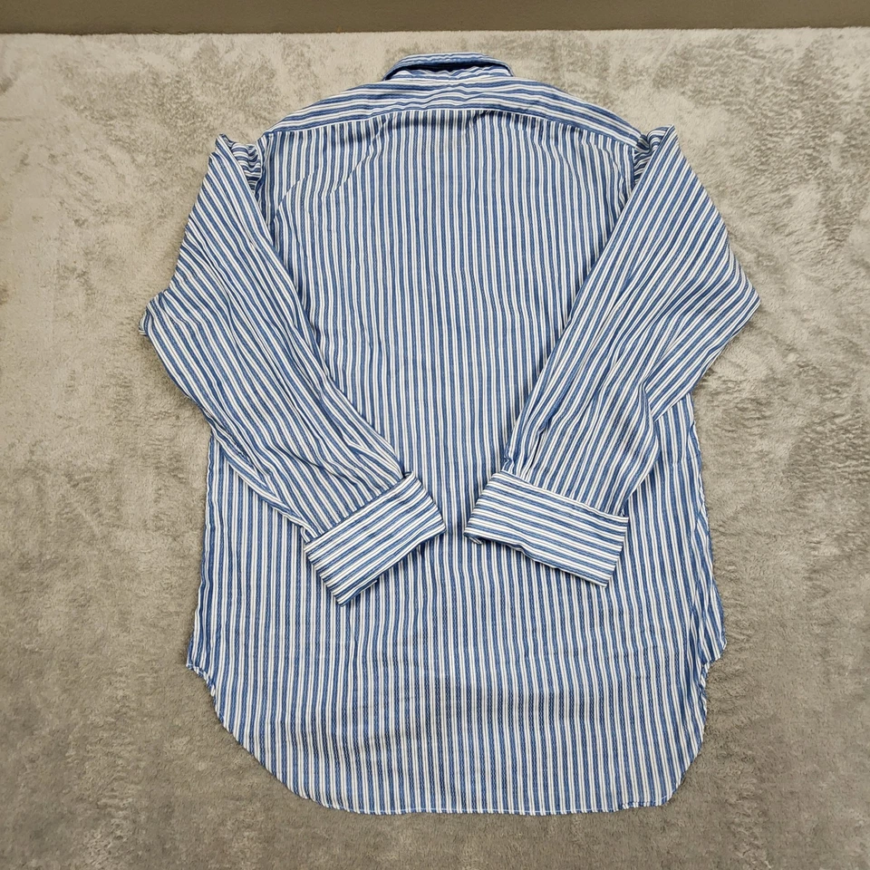 Ascot Chang Men's Shirt Size 73 Blue White Stripe Custom Made in Hong Kong - Image 3 of 4