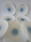 7 Anchor Hocking Fire King Mosaic Blue 10” Dinner Plates Mid Century Modern MCM