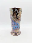 Fenton Peacock Garden Amethyst Carnival Glass Vase Signed 7”
