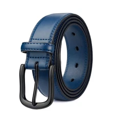 Men's Blue Leather Dress Belt, Jeans Belt for Men for Business and Casual