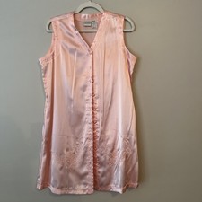 Vintage Delicates Nightgown Floral Embroidery Sleeveless Medium Pink