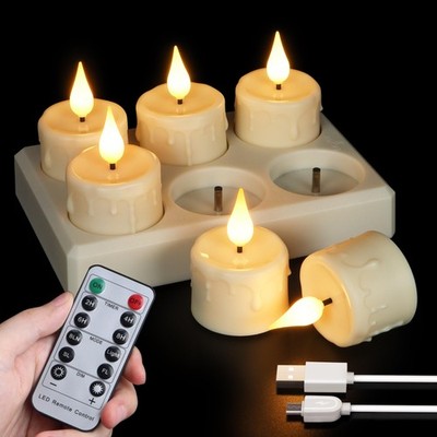 Rechargeable Tea Lights with Remote and Timer, 6pcs Flameless Candles LED Fli...