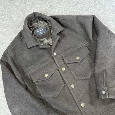 Abercrombie & Fitch Jacket Mens Small Black Wool Bomber Lined Button Front
