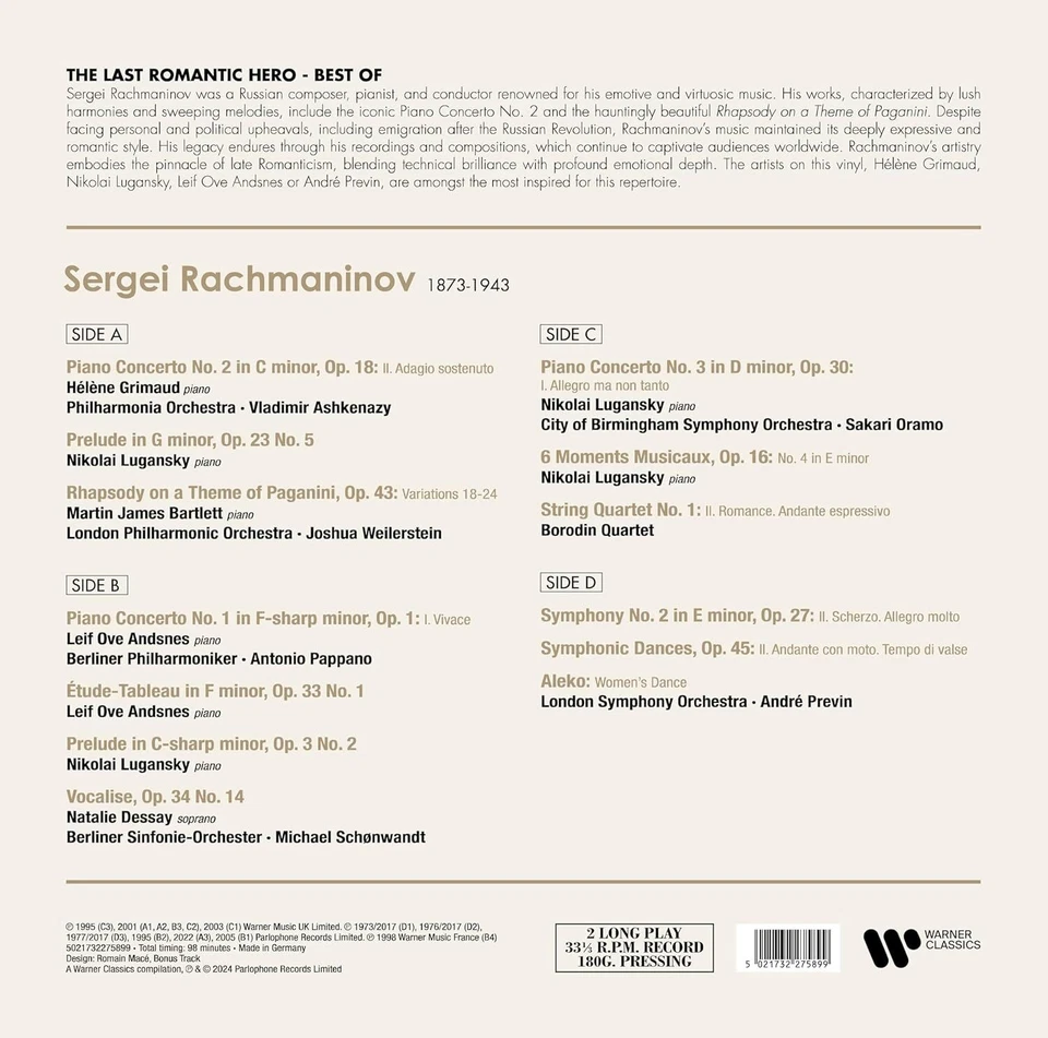 Sergei Rachmaninov Sergei Rachmaninov: The Last Romantic Hero (Vinyl) 12" Album - Image 2 of 2