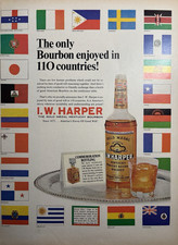 1960s I.W. Harper Kentucky Straight Bourbon Whiskey Gold Medal Flag VTG Print Ad