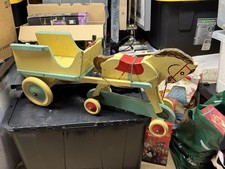 Vintage Wooden Toy Horse and Cart hand made and hand painted 