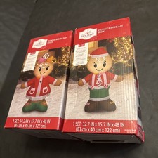 2 Pcs 4 ft Gingerbread Boy  Girl Christmas Airblown Yard Inflatable Holiday