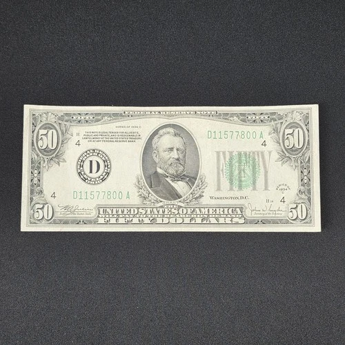 1934 Fifty Dollar Federal Reserve Note $50 Bill Almost Uncirculated