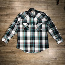 Ely Cattleman Shirt Mens 16 1/2 34 Western Plaid Pearl Snap Cowboy Black Vtg