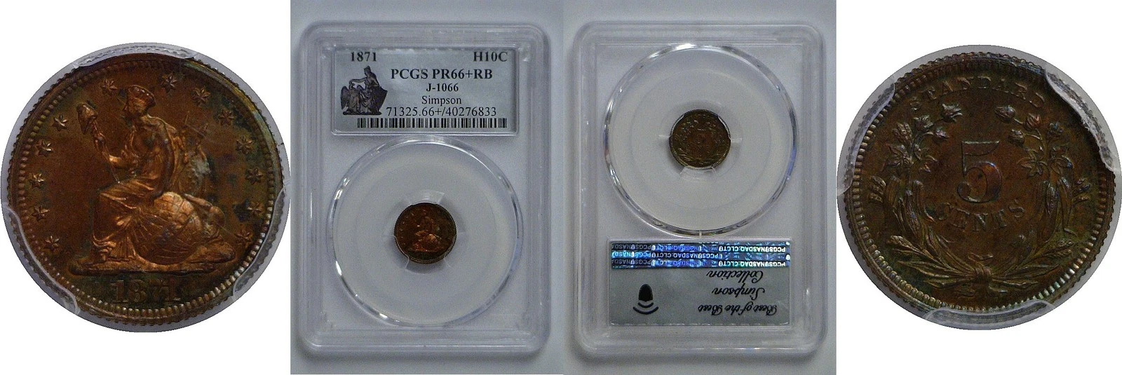 1871 Pattern Half Dime  Judd-1066   PCGS PR-66+ RB