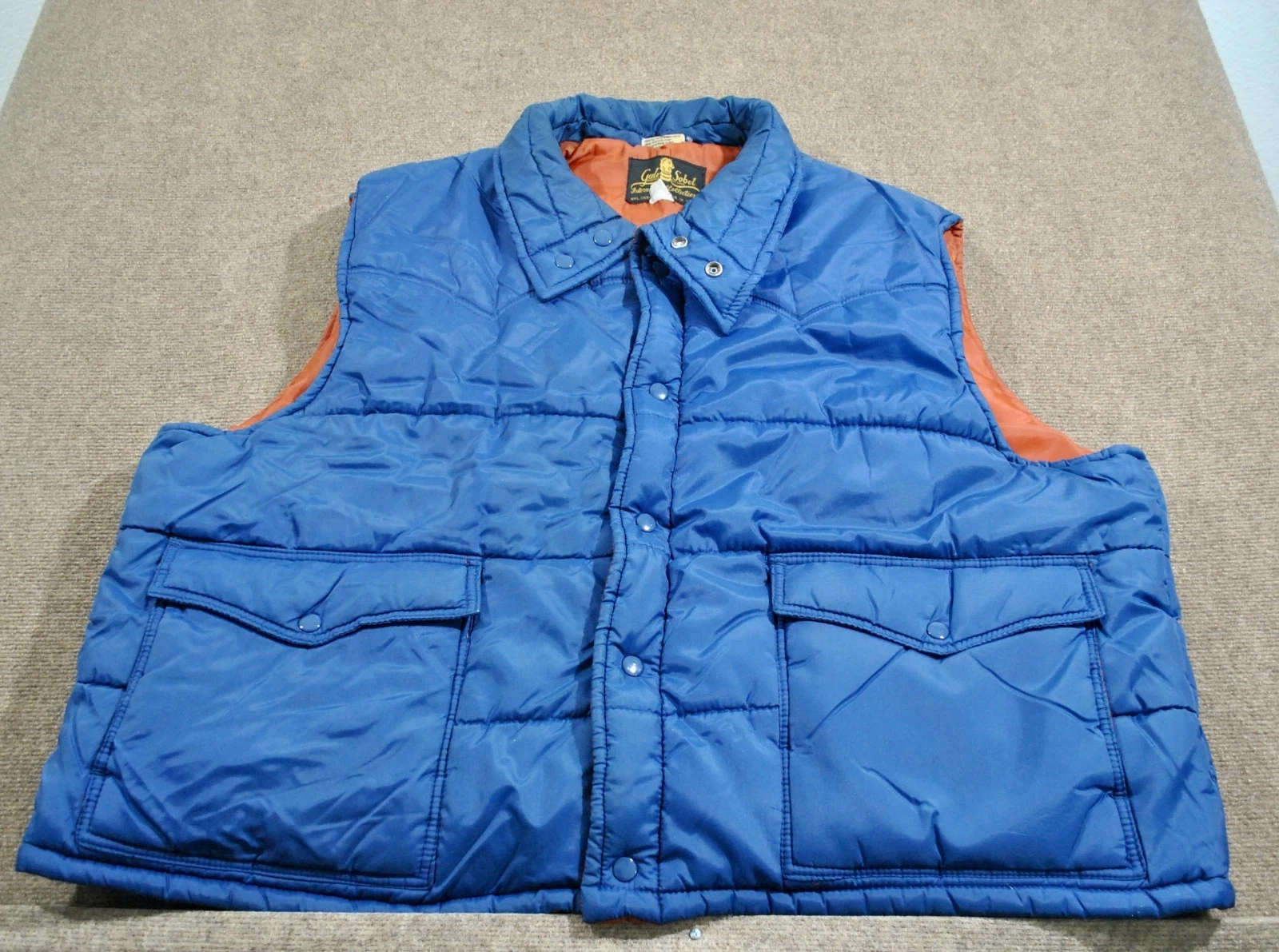 Gale Sobel Outdoors Button Snap Blue Orange 80s Vintage Puffer Vest 4X-Large