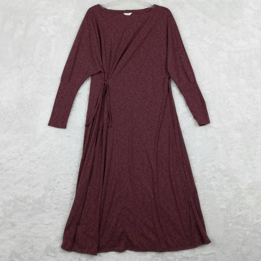 Caslon Womens A Line Midi Dress Purple Heathered Boat Neck Side Knotted S  New