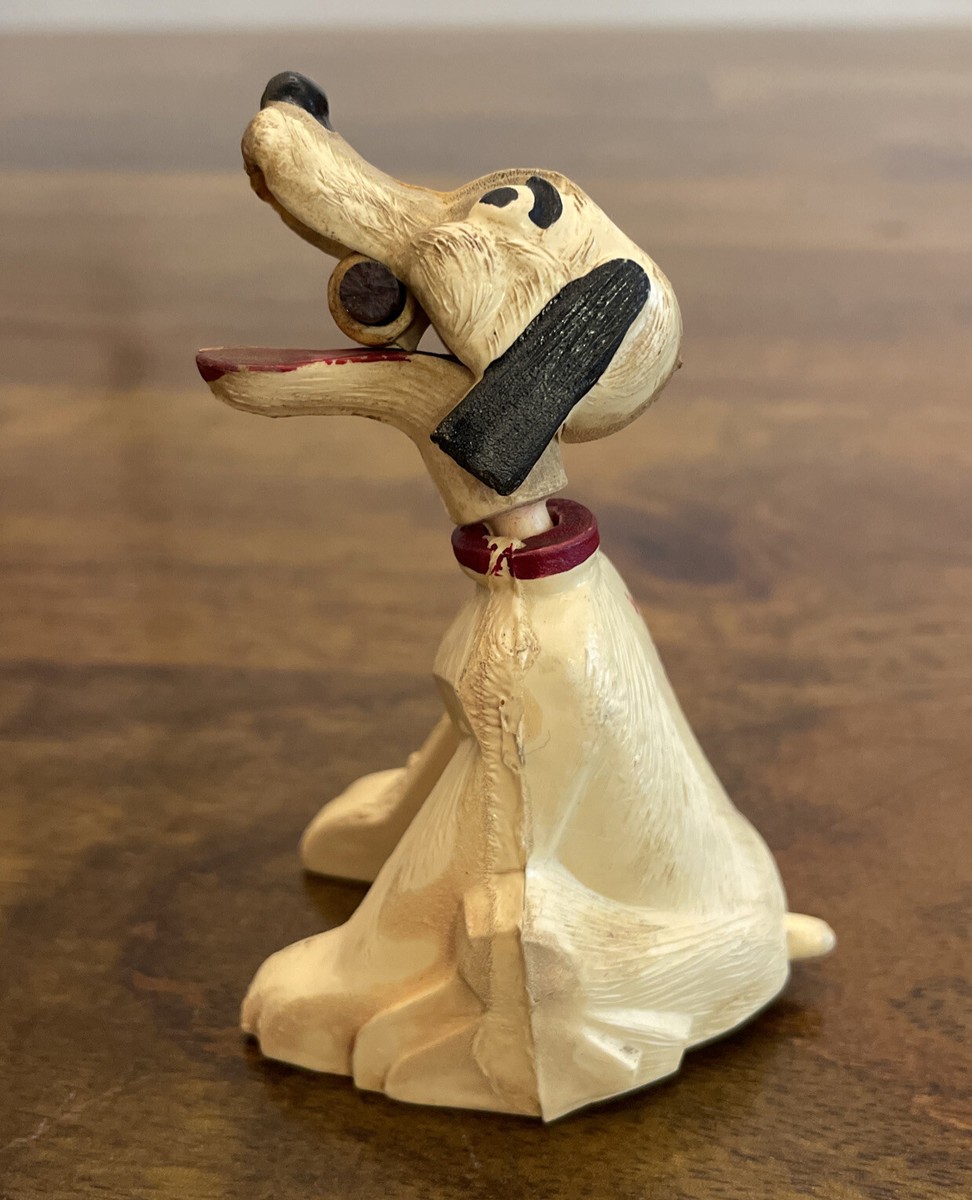 VINTAGE BOBBLE HEAD DOG PLUTO PLASTIC DISNEY TOY WITH BONE