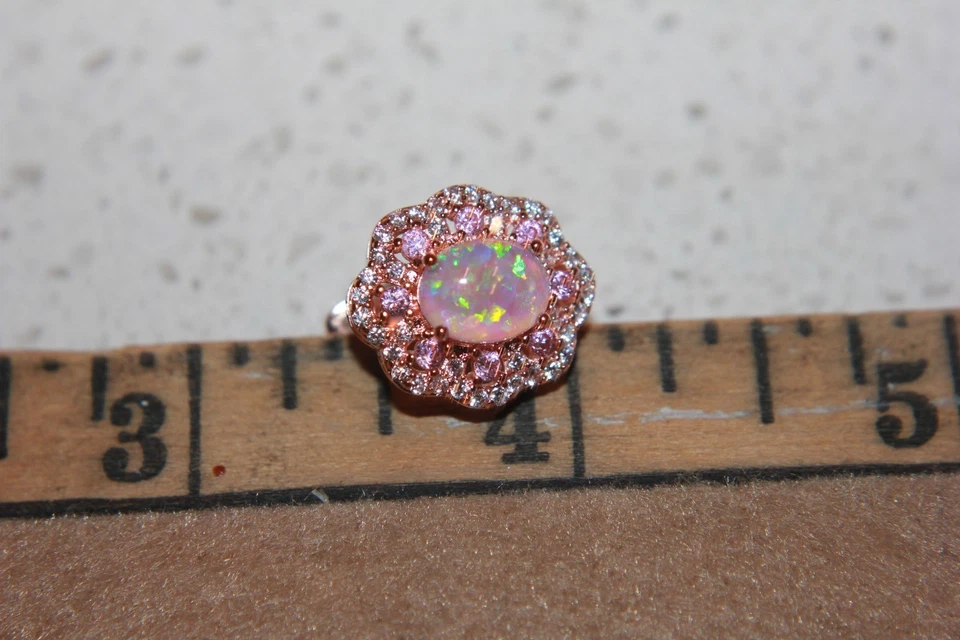 Pendientes ópalo de fuego circonita cúpalo piedras preciosas oro rosa relleno joyería noche cóctel tachuela R Foto 4 de 4