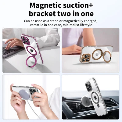 For iPhone 16 Pro Max Case with Magnetic Ring Stand Transparent Slim Grip Cover