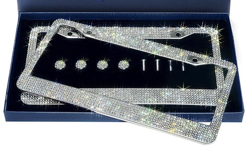 1 LUX White Diamond CRYSTAL Metal License Plate Frame Caps Made with Swarovski - Picture 6 of 6