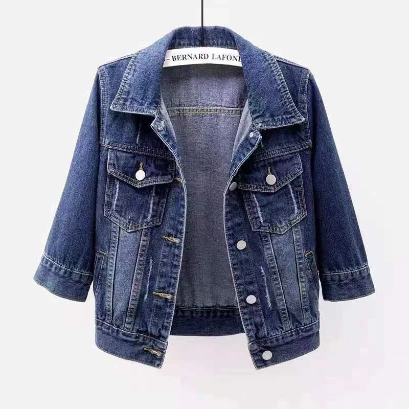 Women Short Sleeve Denim Jacket Wash Jean Trucker Jackets Cropped
