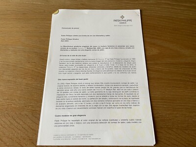 Comunicado Prensa PATEK PHILIPPE Twenty-4 4920 Press Release - Watch Collectors