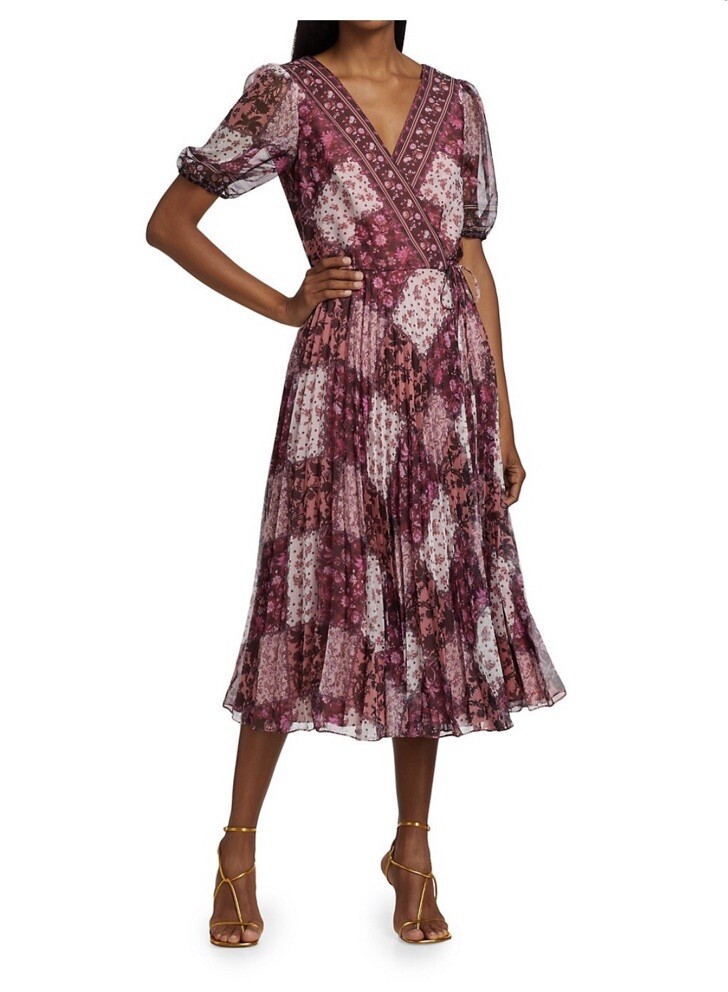 ティー Marchesa Notte Floral Print Chiffon Midi Wrap Dress. Size 6. MSRP