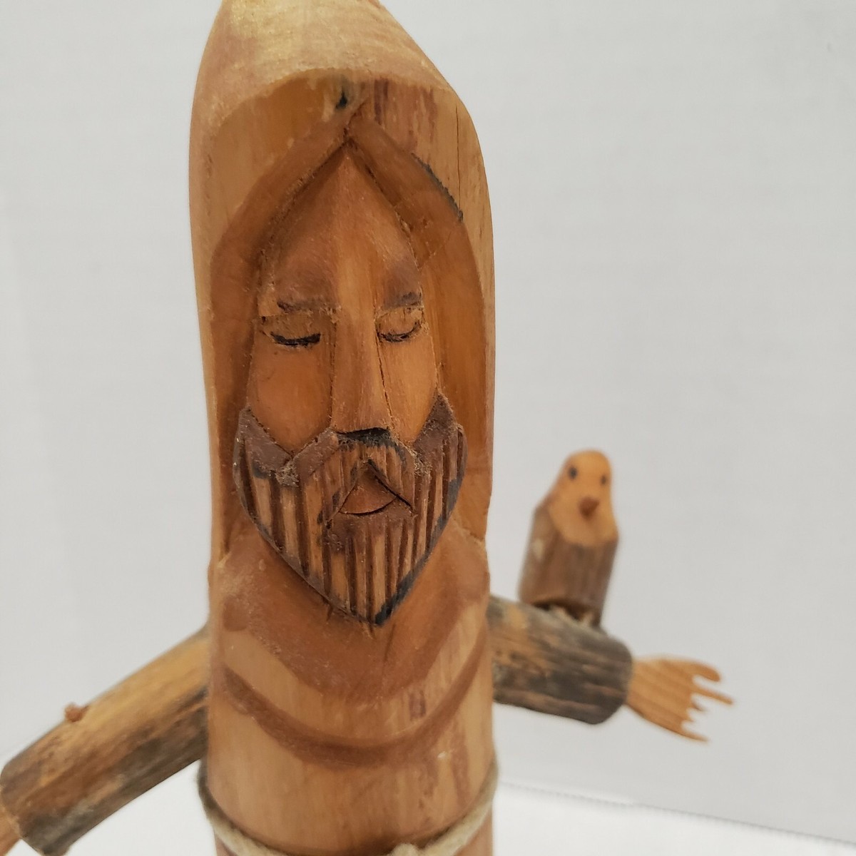 Pete OrtegA Folk Art Wood Wooden Sculpture Carved Monk holding