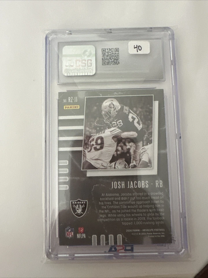 2020 Panini Absolute Football Red Zone Josh Jacobs /100 CSG 9.5 - Image 2 of 2