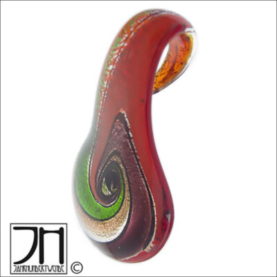 Vintage Murano Glas Anhänger Schmuck Millefiori Rot Grün Gold glass pendant