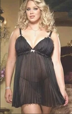 Dreamgirl Women's Plus Black Pleated Chiffon Babydoll Lingerie Size 3X/4X