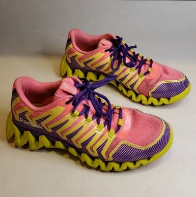 Reebok Zig Tech Shark Sneakers Yellow Pink and Purple Men's Size7  Running Shoes
