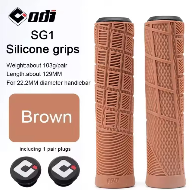 ODI Slip on Waffle Ribbed Grips Flangeless BMX MTB Bar Ends Brown