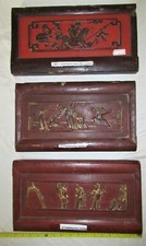 Set of 3 Chinese Antique hand Carving wood plaques Panels from China