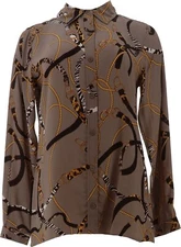 DG2 Diane Gilman Printed Silk-Blend Buttoned Shirt MSHHRN L NEW (912)