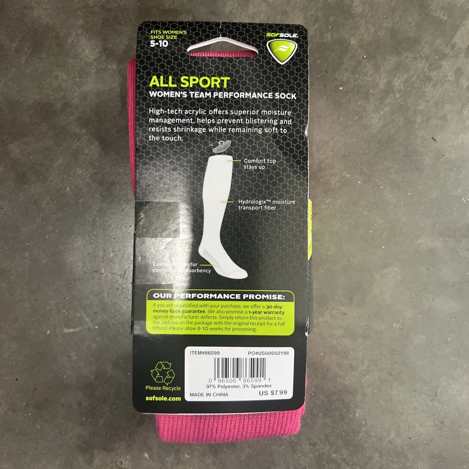 Meias femininas SOFSOLE All Sport Team tamanho 5-10 rosa médio 2 pares - Imagem 2 de 2