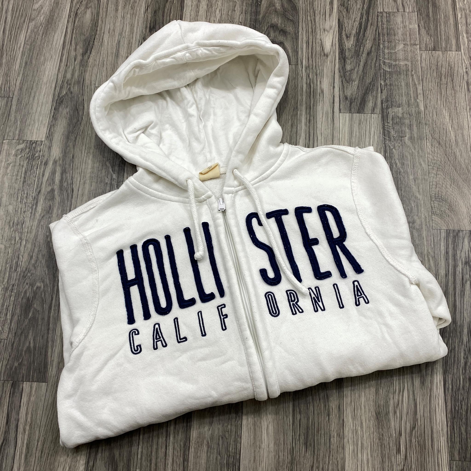 HOLLISTER White Embroidered Logo Zip-Up Hoodie for Men Size Large