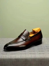 Handmade Shaded Brown Office Moccasins, Leather Shoe, Slip Ons Business Shoes