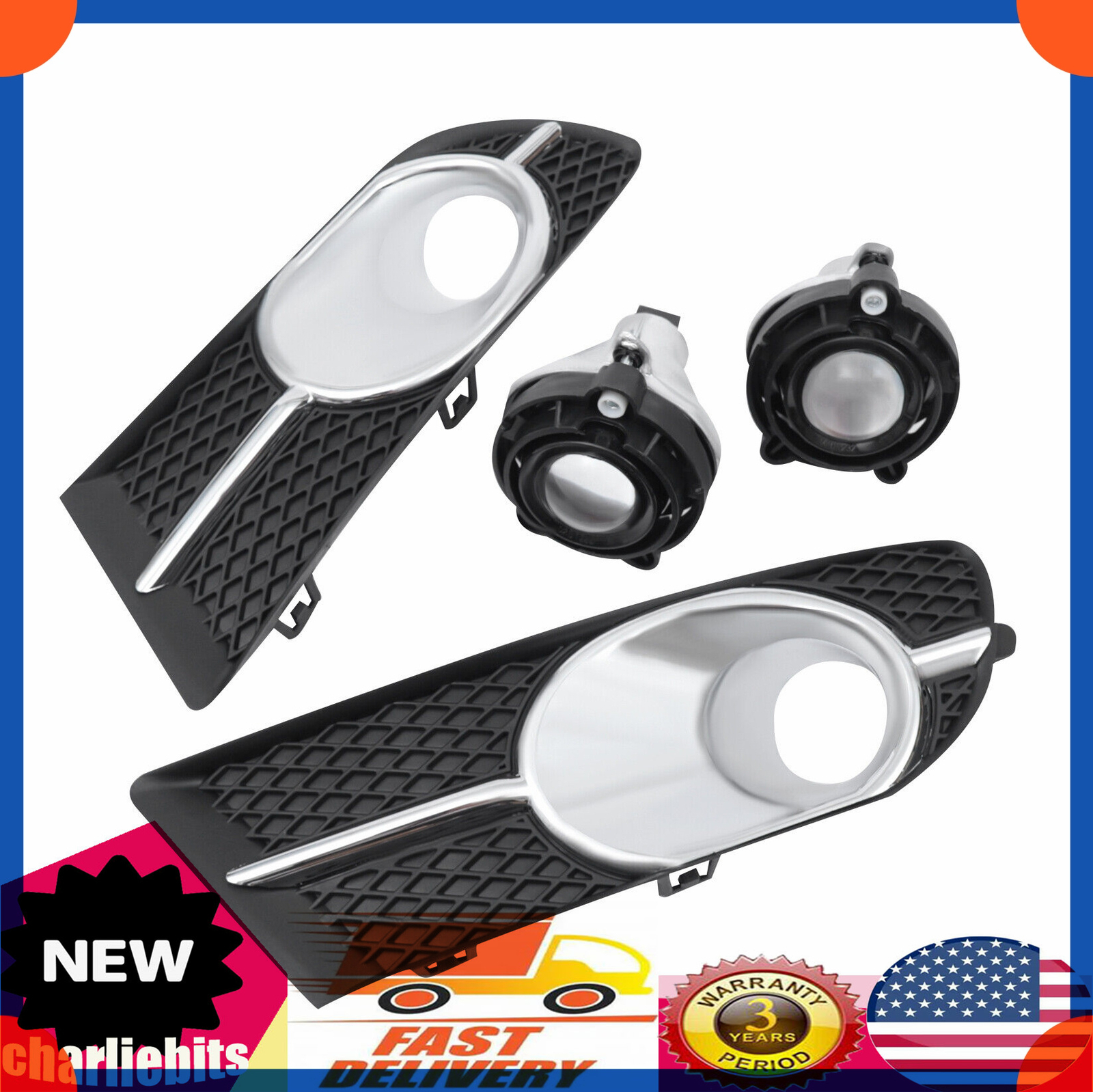 Bumper Fog Light Driving Lamp w/ Cover Trim Bezel Kit For 2012-2017 Buick Verano
