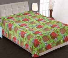 Embroidery Twin Kantha Quilt Bedspread Bohemian Cotton Green Boho Gypsy Blanket