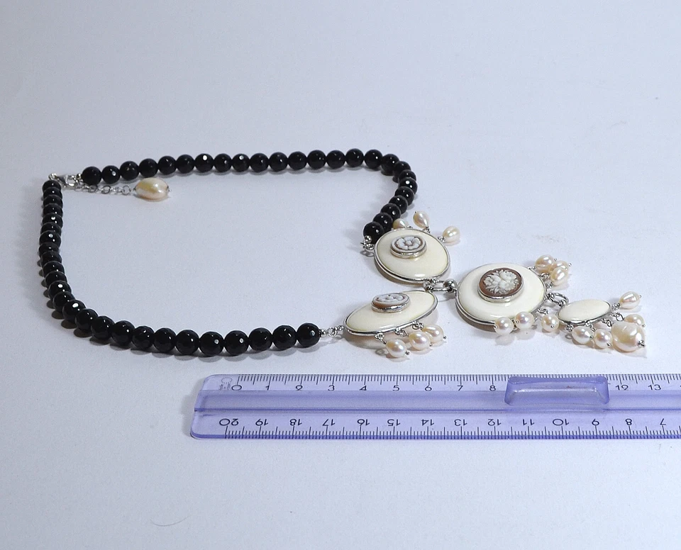 COLLANA IN ARGENTO 925 CON ONICE  E CAMME  SARDONICO FIORI          - AGLN 0229- - Immagine 3 di 3