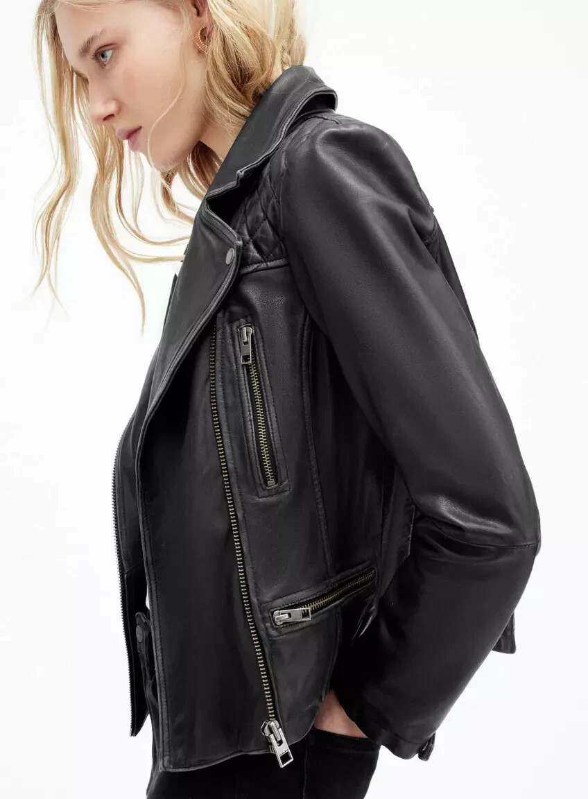 NWOT AllSaints Cargo Distressed Leather Biker Jacket Black Women's Size 6 $499 image 3