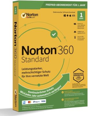 Norton 360 Standard 2026 1 Gerät 1 Jahr ABO 10 GB Cloud SOFORT PER EMAIL