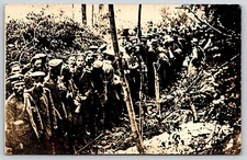 Vintage Old Photo Postcard Picture WW1 Military Men Soldiers Hats Forest RPPC
