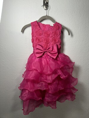 Hot Pink Girls Fancy Special occasion Dress With Ruffles And Roses. | eBay