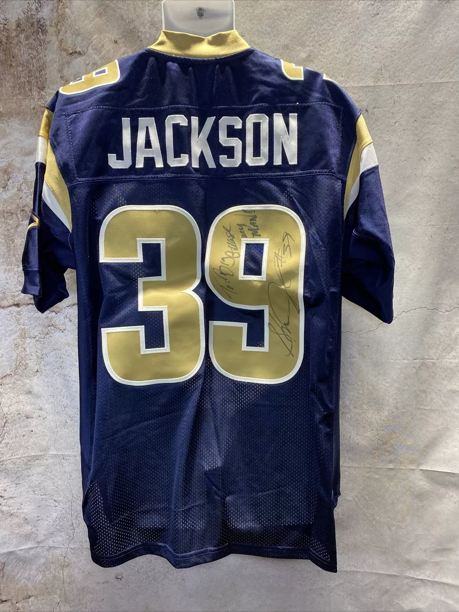 Autographed Signed RAMS #39 STEVEN JACKSON BLUE GOLD FOOTBALL JERSEY 50  Rams E10