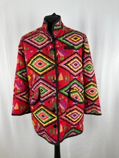 Mens Girasol Parka Coat Red Cotton S 38 In South American Pattern Vintage 1990s