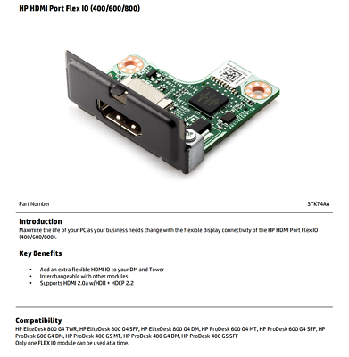 HP Flex IO Card DisplayPort HDMI VGA RS232 Port for EliteDesk 800