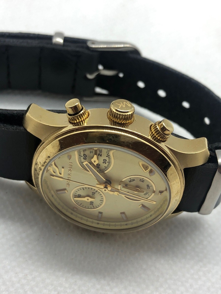 Michael Kors MK5384 Womens Black Leather Analog Ch Michael Kors MK5384 Womens Black Leather Analog Champagne  main image 3