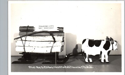 CENTENNIAL LOGGING DISPLAY traverse city real photo postcard rppc ethel-may shop