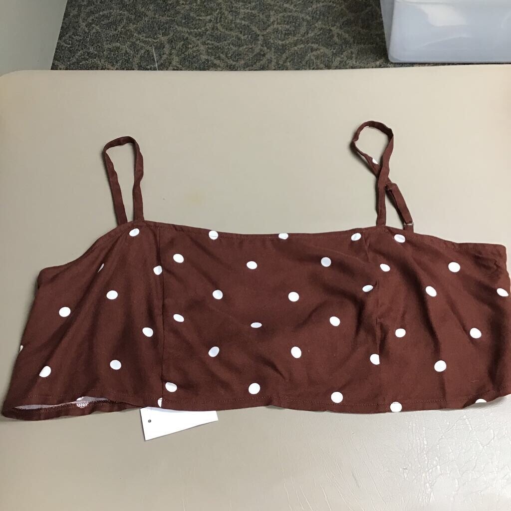 Topshop Womens Bralette Top Brown White Polka Dot Spaghetti Strap