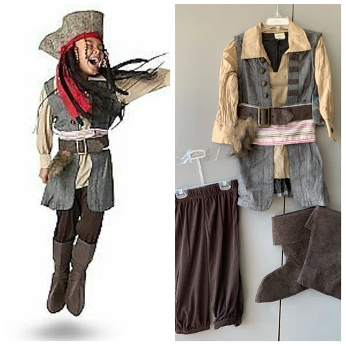 Disney Store Captain Jack Sparrow Pirate Costume Pirates of the Caribbean 3pc